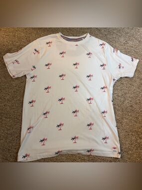 Denim & Flower White Short-Sleeve Tee with Navy and Red Palm Prints